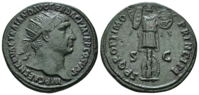 Trajan, 98-117 Dupondius circa 103-107, Æ 28mm., 11.14g. IMP CAES NERVAE TRAIANO...