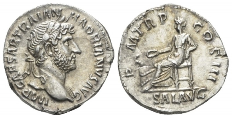 Hadrian, 117-138 Denarius circa 119-122, AR 18mm., 3.49g. Laureate bust r. Rev. ...