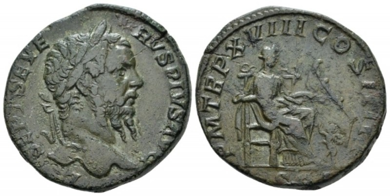 Septimius Severus, 193-211 Sestertius circa 210, Æ 29mm., 18.54g. Laureate head ...