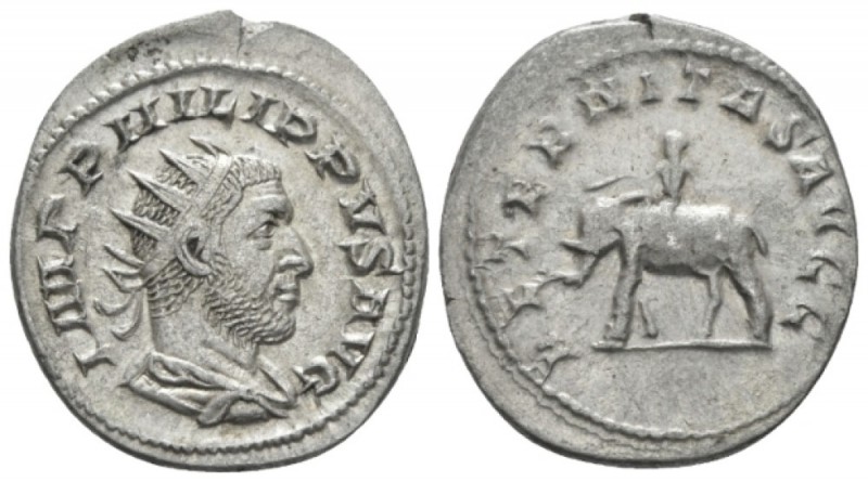 Philip I, 244-249 Antoninianus circa 247-249, AR 24mm., 4.11g. Radiate, draped a...