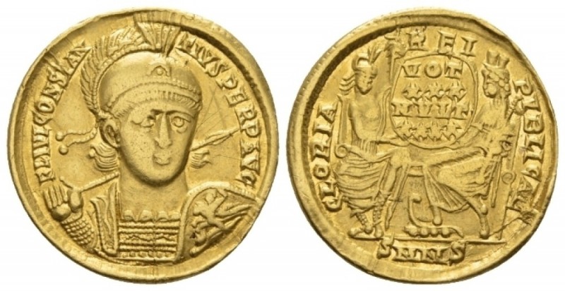 Constantius II, 337-361 Solidus Nicomedia circa 351-355, AV 20.4mm., 4.26g. Helm...