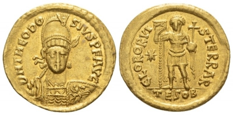 Theodosius II, 402-450 Solidus Thessalonica circa 424-425, AV 21mm., 4.38g. D N ...