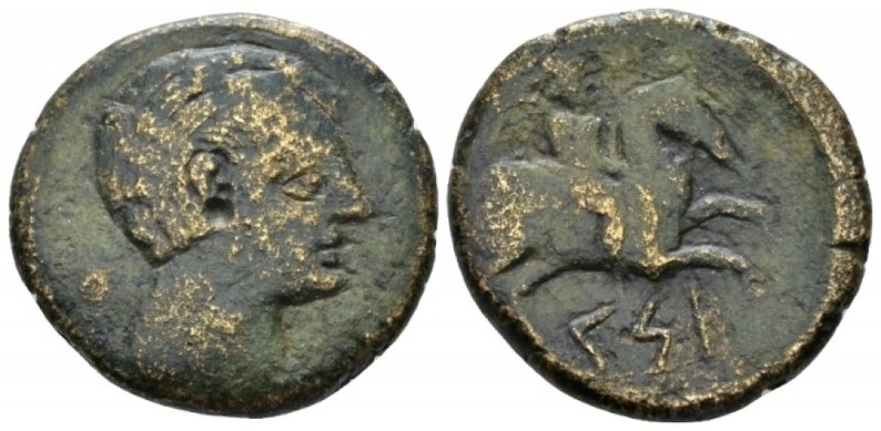 Hispania, Kese Unit First half II cent., Æ 25.9mm., 12.54g. Male head r.; behind...