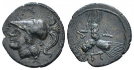 Apulia, Arpi Triobol circa 215-212 BC, AR 13mm., 1.35g. Apulia, Triobol , AR 13mm, 1.35g. Helmeted head of Athena l. Rev. Three ears of barley. SNG Fr...
