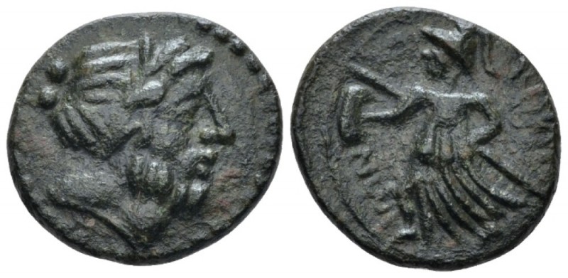 Apulia, Caelia Sextans circa 220-150, Æ 19mm., 5.78g. Laureate head of Zeus r. R...