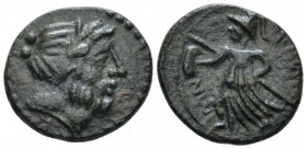 Apulia, Caelia Sextans circa 220-150, Æ 19mm., 5.78g. Laureate head of Zeus r. Rev. Athena advancing l. Holding shield and spear. SNG ANS 686. Histori...