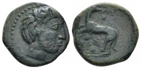 Sicily, Eryx Hexas circa 400-390, Æ 15.8mm., 2.80g. Male head r. Rev. Hound standing l., head r.; hare lo lower l. Campana 36. Calciati I, 13A.

Att...