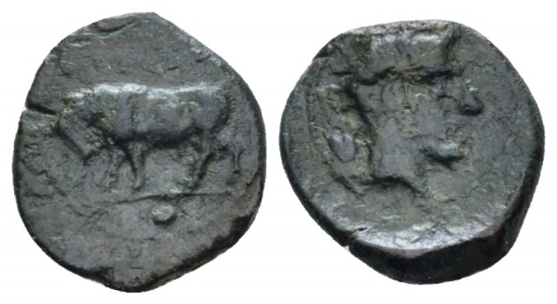 Sicily, Gela Uncia circa 420-405, Æ 12mm., 1.03g. Bull standing l. Rev. Head of ...