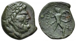 Sicily, Messana. Mamertini Pentonkion or Pentachalkon circa 200-35, Æ 18mm., 3.10g. Laureate head of Zeus r. Rev. Warrior, holding spear and shield, a...