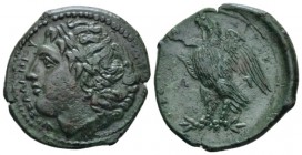 Sicily, Messana. Mamertini. Pentonkion or Pentachalkon circa 200-35, Æ 18mm., 3.10g. Laureate head of Zeus r. Rev. Warrior, holding spear and shield, ...