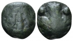 Sicily, Selinus Cast hexas circa 450-440, Æ 16mm., 4.31g. Silenus mask facing. Rev. Celery leaf and two pellets. Calciati 9. SNG ANS –.

Dark green ...