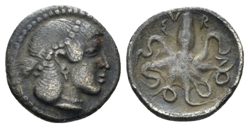 Sicily, Syracuse Litra circa 466-460, AR 13mm., 0.77g. Head of Arethusa r., wear...