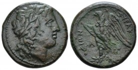 Sicily, Syracuse Bronze circa 287-278, Æ 21mm., 9.74g. Laureate head of Apollo r. Rev. Eagle standing l. on thunderbolt; in l. field, A. Calciati 168....