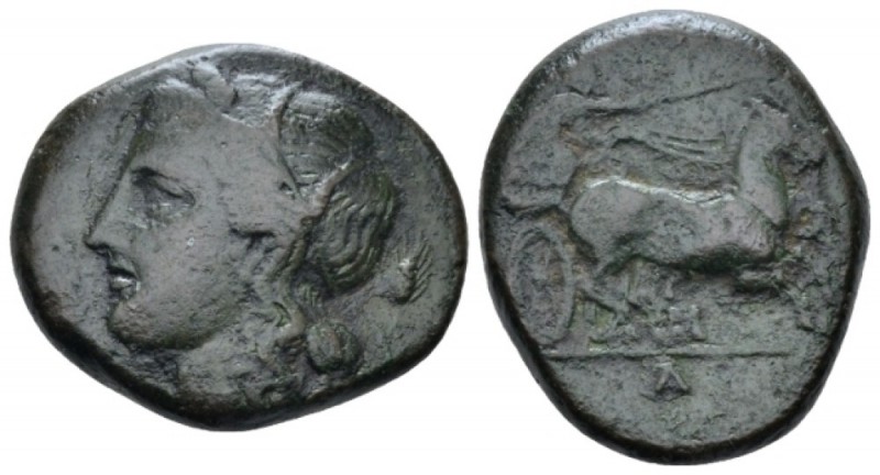 Sicily, Syracuse Bronze circa 287-278, Æ 23mm., 9.78g. Wreathed head of Kore-Per...