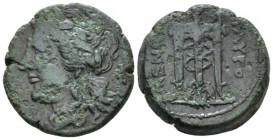 Sicily, Tauromenium Hemilitron circa 200-150, Æ 23mm., 11.8g. , Æ 22mm, 11.08g. Laureate head of Apollo Archagetas l. Rev. Tripod. Campana 27. Calciat...
