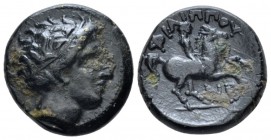 Kingdom of Macedon, Philip II, 359 – 336 uncertain mint Unit circa 359-336, Æ 16mm., 6.80g. Head of male r., wearing tainia. Rev. Horseman riding r.; ...