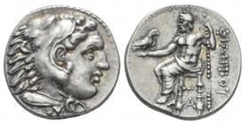 Kingdom of Macedon, Alexander III, 336 – 323 Side Drachm circa 323-317, AR 17.2mm., 4.38g. Head of Heracles r., wearing lion's skin headdress. Rev. ΦΙ...