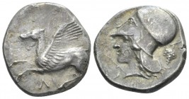 Acarnania, Leucas Stater circa 340-300, AR 21mm., 8.48g. Pegasus flying r. Rev. Helmeted head of Athena l.; bunch of grapes to r. Pegasi 62. BCD Akarn...