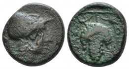 Locris, Locri Opuntii Bronze II cent. BC, Æ 22mm., 4.73g. Helmeted head of Athena r. Rev. Bunch of grapes. BMC 84. BCD Lokris 137.

Very Fine.

Fr...