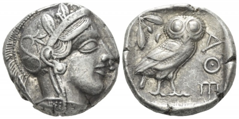 Attica, Athens Tetradrachm After 449, AR 23mm., 17.18g. Head of Athena r., weari...