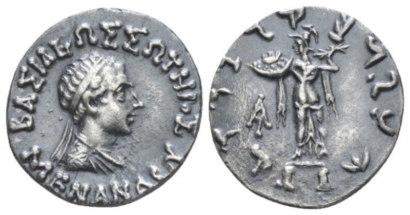 Bactria, Menander 165-130. Drachm circa 165-130, AR 16mm., 2.32g. Diademed, drap...