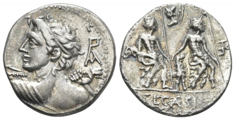 L. Caesius. Denarius 112 or 111, AR 19.3mm., 3.83g. Bust of Apollo l. seen from ...