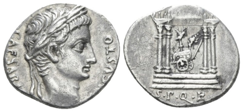 Octavian as Augustus, 27 BC – 14 AD Denarius Colonia Patricia (?) circa 18 BC, A...