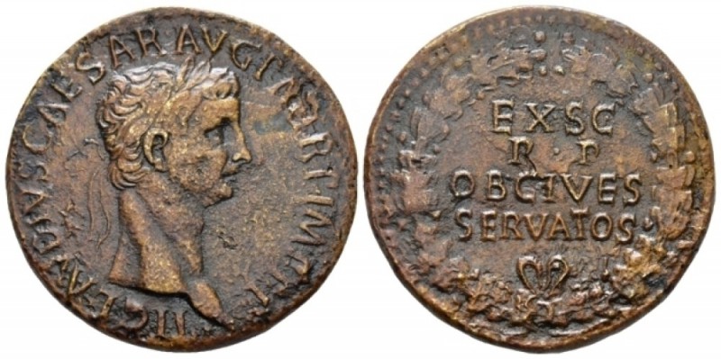 Claudius, 41-54 Sestertius circa 50-54, Æ 35mm., 25.84g. Laureate head r. Rev. E...