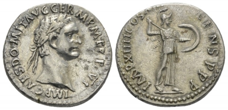 Domitian, 81-96 Denarius plated circa 87, AR 19mm., 3.45g. Laureate head r. Rev....