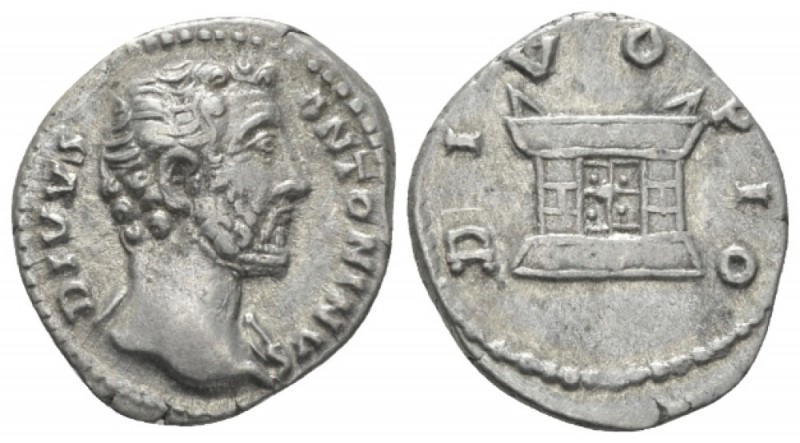 Antoninus Pius, 138-161 Denarius After 161, AR 17mm., 3.35g. Bare head r. Rev. A...