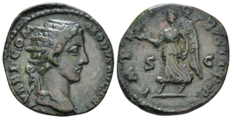 Commodus, 177-192 Dupondius circa 179, Æ 23.2mm., 9.13g. Radiate head r. Rev. Vi...