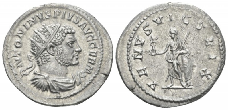 Caracalla, 198-217 Antoninianus circa 214-217, AR 24.5mm., 4.28g. Radiate and cu...