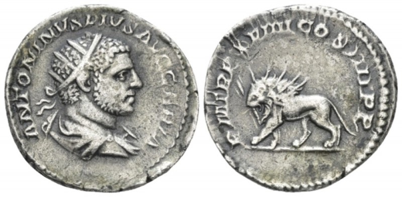 Caracalla, 198-217 Antoninianus circa 216, AR 24mm., 4.73g. Radiate, draped and ...