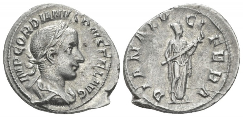 Gordian III, 238-244 Denarius circa 240, AR 21mm., 3.07g. Laureate, draped and c...