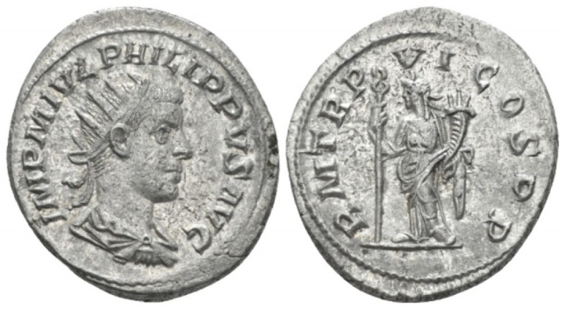 Philip II, 247-249 Antoninianus Antioch circa 249, AR 22mm., 4.45g. Radiate, dra...