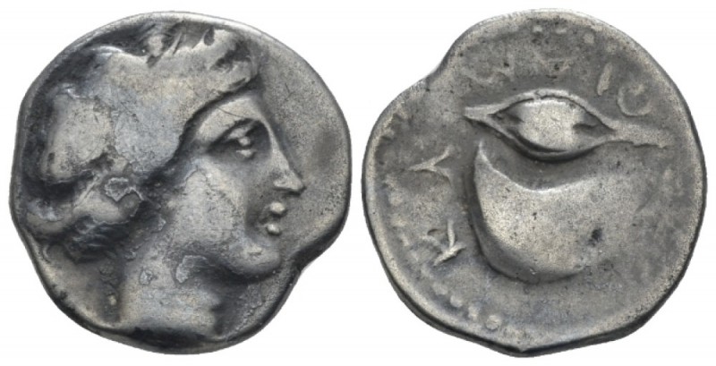 Campania , Cumae Didrachm circa 420-380, AR 20.00 mm., 7.08 g.
Nymph's head r. ...