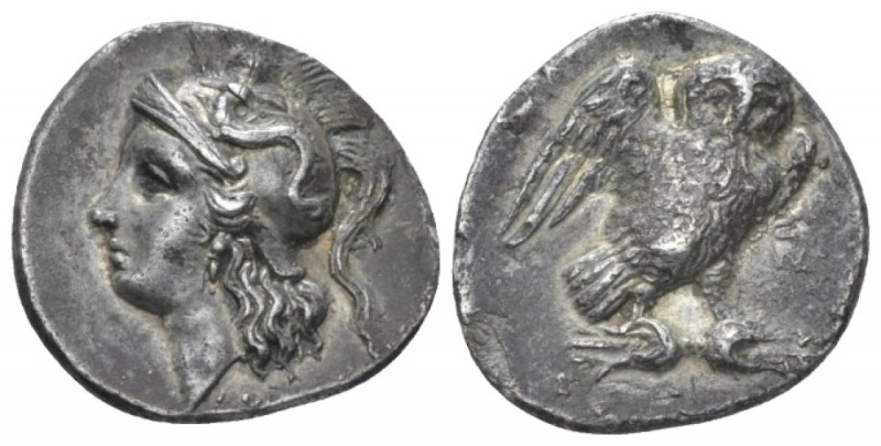 Calabria, Tarentum Drachm circa 280-272, AR 20.00 mm., 3.08 g.
Head of Athena l...