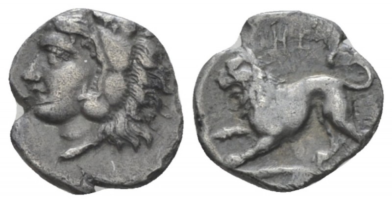 Lucania, Heraklea Diobol circa 432-420, AR 10.00 mm., 0.87 g.
Head of Heracles ...