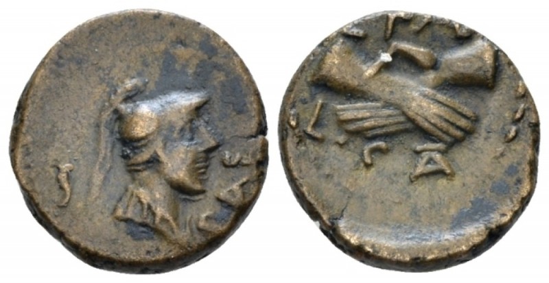 Lucania, Paestum Semis mid I cent, Æ 14.70 mm., 2.90 g.
PAE Helmeted and draped...