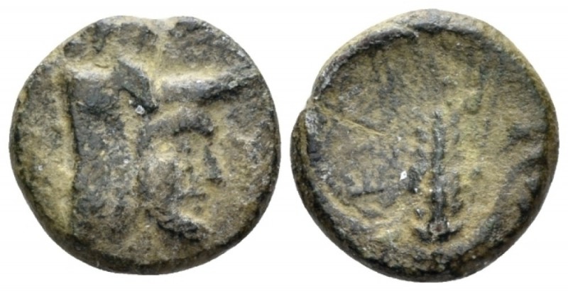 Bruttium, uncertain mint Bronze circa 340-320,, Æ 15.00 mm., 3.36 g.
Head of ma...