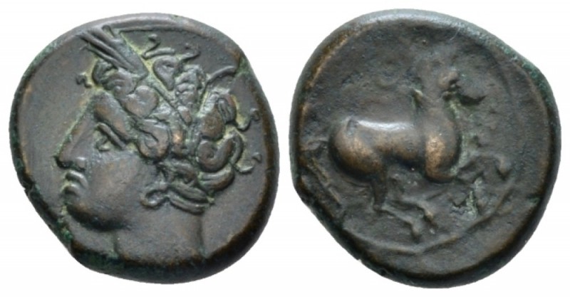 Sicily, Panormos Bronze circa 400-350, Æ 15.30 mm., 4.50 g.
Wreathed head of Tr...