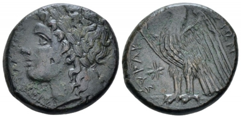 Sicily, Syracuse Bronze circa 287-278, Æ 24.00 mm., 9.35 g.
Laureate head of Ap...