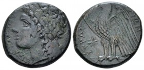 Sicily, Syracuse Bronze circa 287-278, Æ 24.00 mm., 9.35 g.
Laureate head of Apollo l. Rev. Eagle standing l. on thunderbolt; in l. field, star. SNG ...