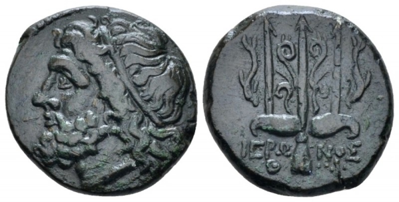 Sicily, Syracuse Bronze circa 275-216, Æ 19.00 mm., 6.24 g.
Head of Poseidon l....