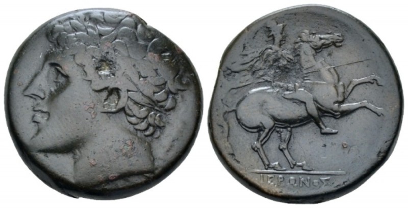 Sicily, Syracuse Bronze circa 275-216, Æ 25.00 mm., 17.23 g.
Diademed head l.; ...