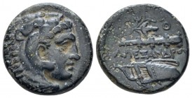 Kingdom of Macedon, Alexander III, 336-323. Tarsus Bronze circa 327-323, Æ 17.00 mm., 6.08 g.
Head of Heracles r., wearing lion skin headdress. Rev. ...