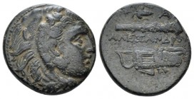 Kingdom of Macedon, Alexander III, 336-323. Tarsus Bronze circa 327-323, Æ 17.00 mm., 5.18 g.
Head of Heracles r., wearing lion skin headdress. Rev. ...