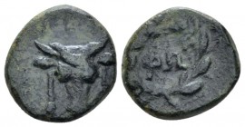 Phocis, Phokian League Bronze After 351, Æ 14.00 mm., 2.45 g.
Frontal bull's head. Rev. Wreath. De Luynes 1969. BCD Lokris-Phokis 344.

Very Fine....