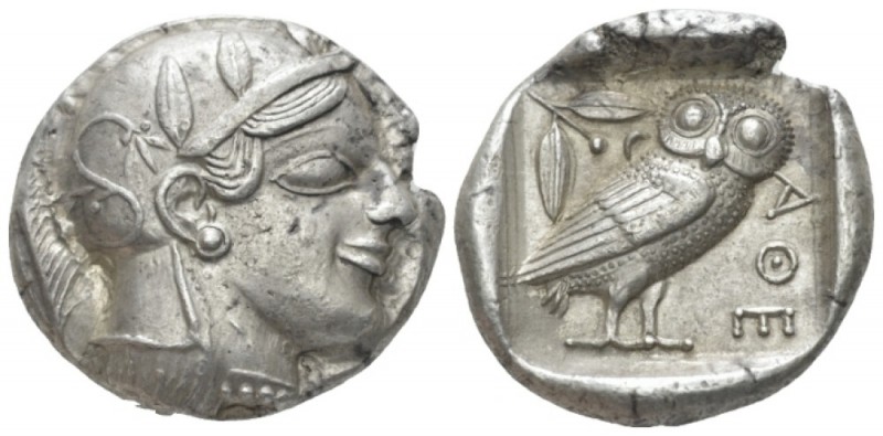 Attica, Athens Tetradrachm circa 450-445 BC, AR 25.00 mm., 17.15 g.
Head of Ath...