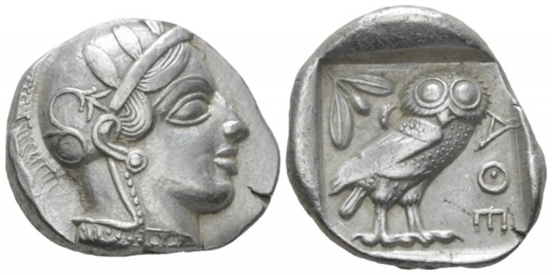 Attica, Athens Tetradrachm circa 450, AR 16.20 mm., 17.15 g.
Head of Athena r.,...